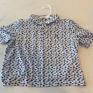 Rhoback White Polo with Navy Dinosaur Print